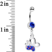 将图片加载到图库查看器，Blue Pink Gem Busy Butterfly Dangle Belly Ring
