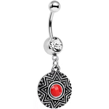 将图片加载到图库查看器，Clear Red Gem Disc Dangle Belly Ring
