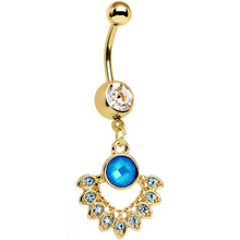 将图片加载到图库查看器，Clear Aqua Gem Gold PVD Debutante Dangle Belly Ring
