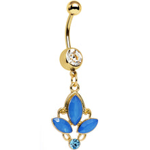 将图片加载到图库查看器，Clear Blue Gem Gold PVD Fleur de Lis Dangle Belly Ring
