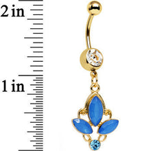 将图片加载到图库查看器，Clear Blue Gem Gold PVD Fleur de Lis Dangle Belly Ring
