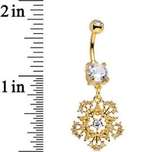 将图片加载到图库查看器，Clear Gem Gold PVD Stunning Snowflake Star Dangle Belly Ring
