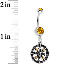 Load image into Gallery viewer, Orange Gem Moonspun Moon Sun and Stars Dangle Belly Ring
