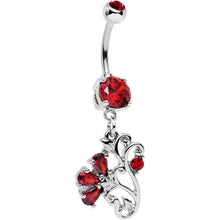将图片加载到图库查看器，Red Gem Flattery with Flowers Dangle Belly Ring
