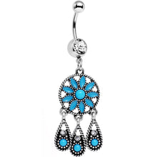 Load image into Gallery viewer, Faux Turquoise Dreamy Southwest Dreamcatcher Dangle Belly Ring
