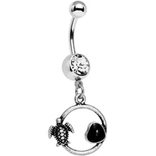 Load image into Gallery viewer, Clear Black Gem Love My Tortoise Heart Dangle Belly Ring

