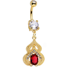 Load image into Gallery viewer, Clear Red Gem Gold PVD Fancy Delilah Dangle Belly Ring
