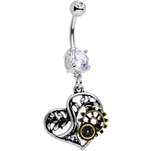 将图片加载到图库查看器，Clear Gem Steampunk Mechanical Heart Dangle Belly Ring

