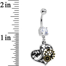 将图片加载到图库查看器，Clear Gem Steampunk Mechanical Heart Dangle Belly Ring
