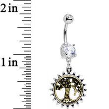 Load image into Gallery viewer, Clear Gem Steampunk Mechanical Tree of Life Dangle Belly Ring
