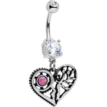 Load image into Gallery viewer, Clear Gem Faux Pink Opal Steampunk Heart Tree Dangle Belly Ring

