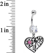 Load image into Gallery viewer, Clear Gem Faux Pink Opal Steampunk Heart Tree Dangle Belly Ring
