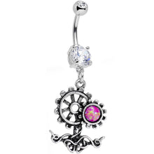 将图片加载到图库查看器，Clear Gem Faux Pink Opal Steampunk Twist Dangle Belly Ring
