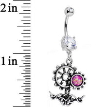 将图片加载到图库查看器，Clear Gem Faux Pink Opal Steampunk Twist Dangle Belly Ring
