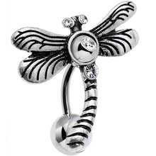 Load image into Gallery viewer, Clear Gem Flyaway Dragonfly Top Mount Belly Ring
