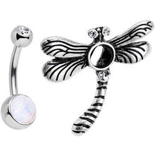 Load image into Gallery viewer, Clear Gem Flyaway Dragonfly Top Mount Belly Ring
