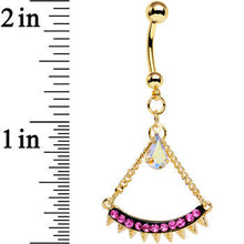 Load image into Gallery viewer, Pink Aurora Gem Gold Anodized Euclidian Arc Dangle Belly Ring
