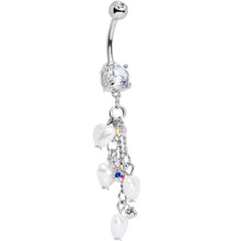 Load image into Gallery viewer, Clear Gem White Orb Hearts Dangle Belly Ring
