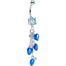 将图片加载到图库查看器，Aqua Gem Blue Orb Hearts Dangle Belly Ring
