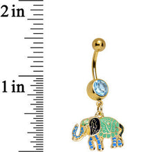 Load image into Gallery viewer, Aqua Gem Gold Blue Green Hip to the Scene Elephant Dangle Belly Ring
