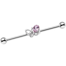 Load image into Gallery viewer, 14G Pink Gem Frolicking Butterfly Industrial Barbell 38mm
