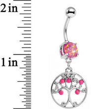 将图片加载到图库查看器，Pink Faux Opal Terra Firma Tree of Life Dangle Belly Ring
