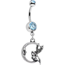Load image into Gallery viewer, Aqua Gem Fairly Fairy Moon Dangle Belly Ring
