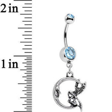 Load image into Gallery viewer, Aqua Gem Fairly Fairy Moon Dangle Belly Ring
