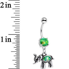 Load image into Gallery viewer, Green Faux Opal Lucky Little Elephant Belly Ring
