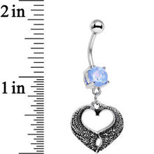 Load image into Gallery viewer, Light Blue Faux Opal Laurel Heart Dangle Belly Ring
