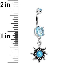 Load image into Gallery viewer, Aqua Gem Frosted Blue Orb Spun Sun Dangle Belly Ring
