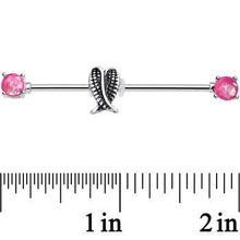 Load image into Gallery viewer, 14G Pink Faux Opal Sheathed Wings Industrial Barbell 38mm
