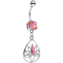 Load image into Gallery viewer, Pink Faux Opal Wrap It Up Lotus Flower Dangle Belly Ring
