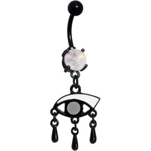 将图片加载到图库查看器，White Faux Opal Black Anodized Mono Eye Dangle Belly Ring
