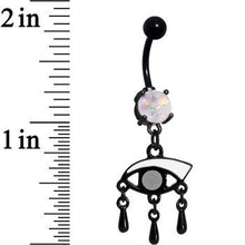 将图片加载到图库查看器，White Faux Opal Black Anodized Mono Eye Dangle Belly Ring
