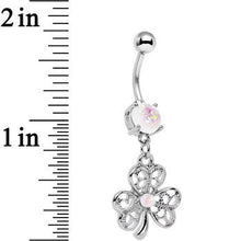 将图片加载到图库查看器，White Faux Opal Double Detail Shamrock Dangle Belly Ring
