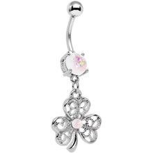 将图片加载到图库查看器，White Faux Opal Double Detail Shamrock Dangle Belly Ring
