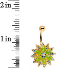 将图片加载到图库查看器，Green Aqua Gem Gold Anodized Starbust Power Flower Belly Ring
