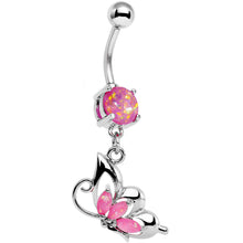 Load image into Gallery viewer, Pink Faux Opal Be With Me Butterfly Dangle Belly Ring
