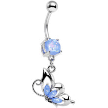 将图片加载到图库查看器，Light Blue Faux Opal Be With Me Butterfly Dangle Belly Ring
