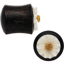 Load image into Gallery viewer, 7/16G Organic Black Wood White Detailed Daisy Flower Saddle Plug Set
