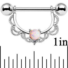 Load image into Gallery viewer, 14G 5/8 White Synthetic Opal Steel Scalloped Nipple Ring Set
