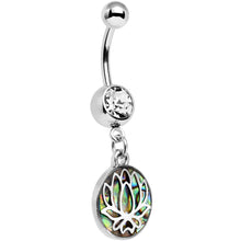 将图片加载到图库查看器，Clear Gem Blue Green Abalone Shell Lotus Flower Dangle Belly Ring
