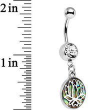 将图片加载到图库查看器，Clear Gem Blue Green Abalone Shell Lotus Flower Dangle Belly Ring
