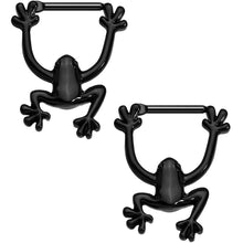 Load image into Gallery viewer, 14G 1/2 Black Anodized Hang with Me Frog Nipple Clicker Set
