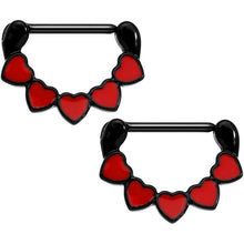 Load image into Gallery viewer, 14G 9/16 Black Anodized Line Up Your Love Heart Nipple Clicker Set
