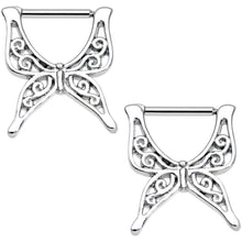 Load image into Gallery viewer, 14G 1/2 Stainless Steel Swirly Wing Butterfly Nipple Clicker Set
