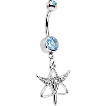 Load image into Gallery viewer, Aqua Gem Heroic Heralds Staff and Trinity Dangle Belly Ring
