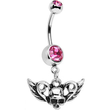 将图片加载到图库查看器，Pink Gem Born to Be Bad Winged Skull Dangle Belly Ring
