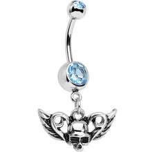 Load image into Gallery viewer, Aqua Gem Born to Be Bad Winged Skull Dangle Belly Ring
